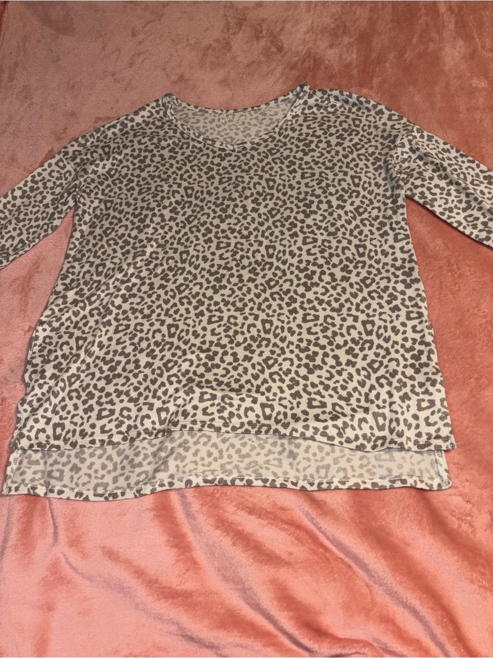 American Eagle Outfitters Taupe and Gray Leopard-Print Long Sleeve Top